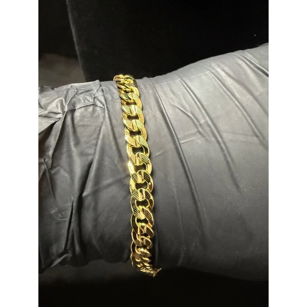 concave cuban gold layered bracelet 8 inch 7 mm lobster clasp